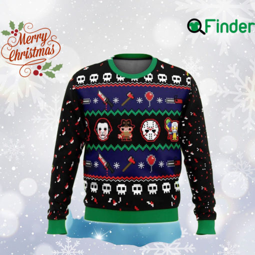 Halloween Happy Horrorday Christmas Ugly Sweater, Horror Characters Sweatshirt, Halloween Movie All Over Print Sweater, Christmas Gift