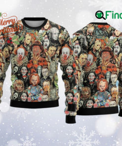 Happy Halloween Christmas Ugly Sweater, Horror Characters Sweatshirt, Halloween Movie All Over Print Sweater, Christmas Party Gift