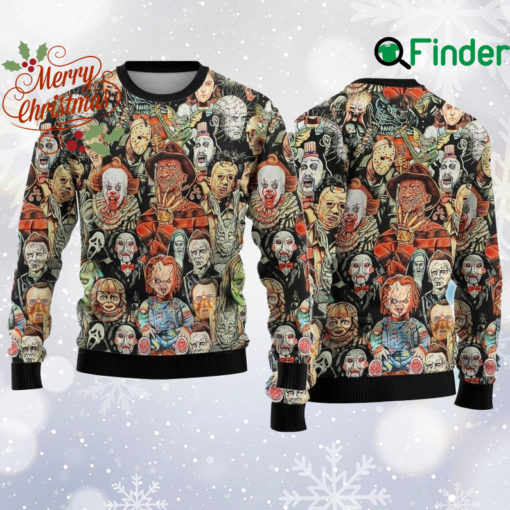 Happy Halloween Christmas Ugly Sweater, Horror Characters Sweatshirt, Halloween Movie All Over Print Sweater, Christmas Party Gift