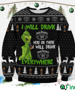 Jack Daniels Grinch I Will Drink Everywhere Ugly Christmas Sweater