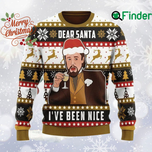 Leo Meme Dear Santa Ugly Xmas Sweater, Leo nardo Dica prio Laughing Meme All Over Print Sweatshirt, Woolen Sweatshirt, Christmas Gift