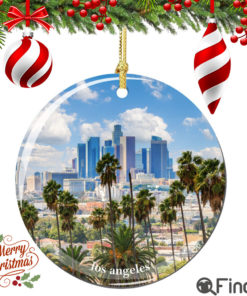 Los Angeles Skyline Christmas Ornament Porcelain Double Sided