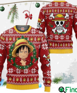 Luffy Ugly Christmas Sweater Funny Face One Piece Anime Xmas Gift