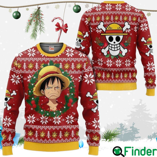 Luffy Ugly Christmas Sweater Funny Face One Piece Anime Xmas Gift