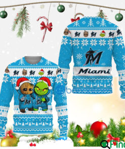 Miami Marlins Baby Groot And Grinch Best Friends Unisex 3D Ugly Christmas Sweater