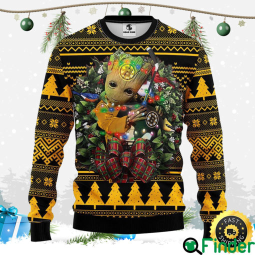 NFL Boston Bruins Groot Hug Christmas Ugly Sweater