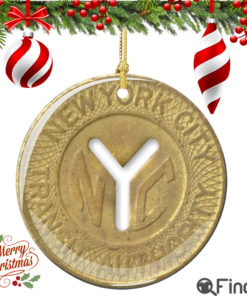 NYC Subway Token Porcelain Christmas Ornament