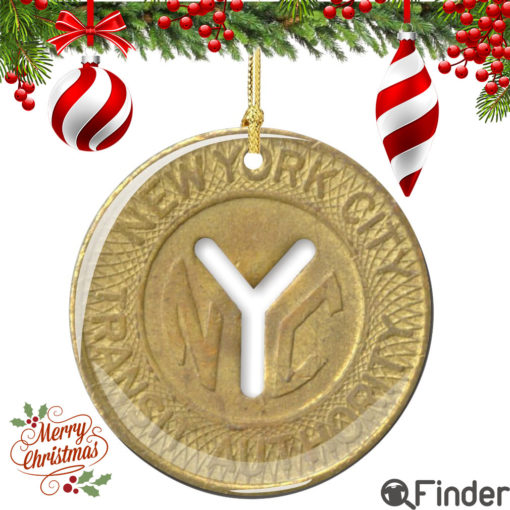 NYC Subway Token Porcelain Christmas Ornament