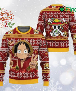 One Piece Ugly Christmas Sweater, Anime Winter Xmas Sweatshirts, Japanese Manga All Over Printed Sweater, Japanese Cartoon Sweater