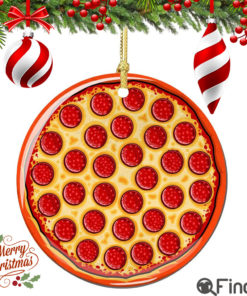 Pepperoni Pizza Christmas Ornament Porcelain Double Sided