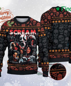 Personalized Scream Movie Ugly Christmas Sweater, Horror Movie Characters Sweatshirt, Ghostface All Over Print Sweater, Gift For Fan