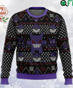 Pokemon Ghost Type Gastly Haunter Gengar Ugly Xmas Sweater, Manga All Over Print Sweatshirt, Anime Cartoon Characters Ugly Sweater