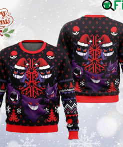 Pokemon Ghost Type Gengar Gastly Huanter Pokemon Ugly Christmas Sweater, Anime Cartoon Sweatshirt, Japanese Manga Allover Print Sweater, Christmas Gifts