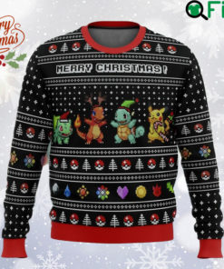 Pokemon Kanto Starters Ugly Christmas Sweater, Manga All Over Print Sweatshirt, Anime Cartoon Characters Ugly Sweater