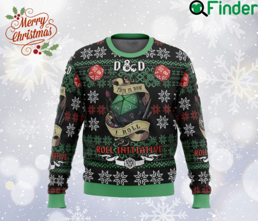 Roll Initiative DnD Ugly Christmas Sweater, Dungeons Dragons Sweatshirt, Role playing Game All Over Print Sweater