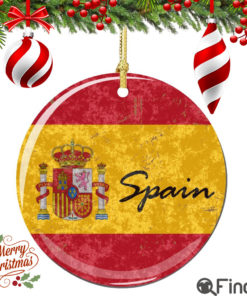 Spain Flag and Shield Christmas Ornament Porcelain Double Sided