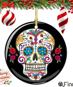 Sugar Skull Christmas Ornament Porcelain Double Sided