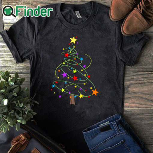 black T shirt Women's Black Christmas Tree Star Print Long Sleeve T Shirt