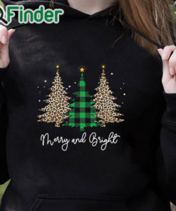 black hoodie Vintage Christmas Tree Black Merry And Bright Crew Neck Sweatshirt