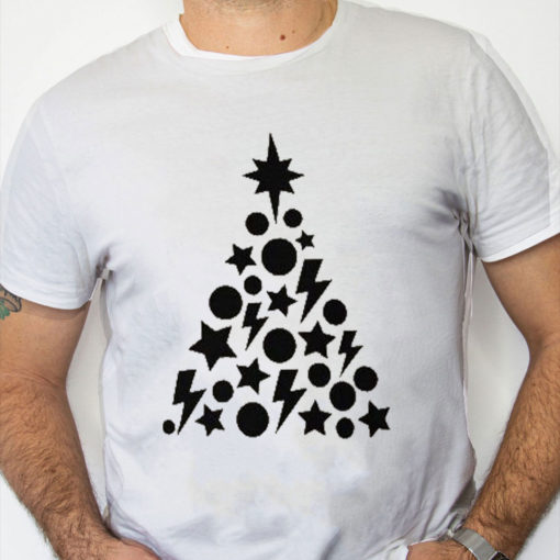 white Shirt Black Christmas Tree with Stars and Lightning Pullover Sweatshirt