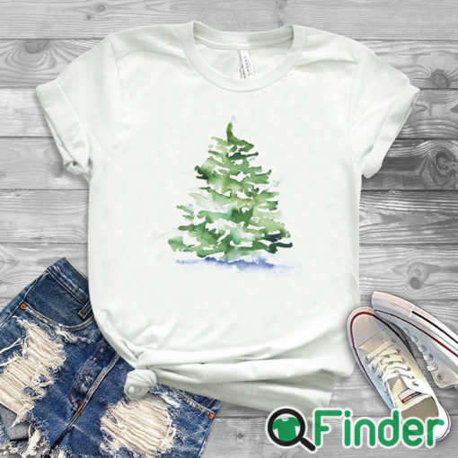 white T shirt Christmas Tree Evergreen Watercolor Throw Shirt