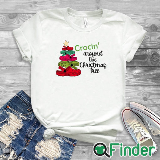 white T shirt Crocin' Around the Christmas Tree Watercolor Crocs hot Shirt