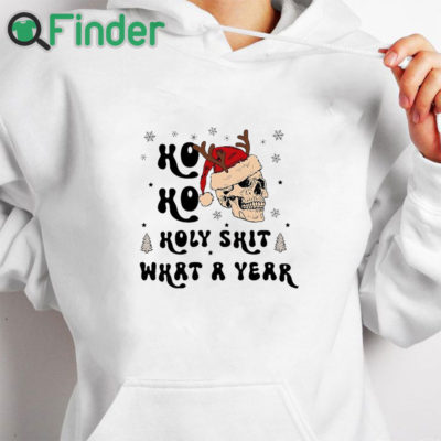white hoodie Christmas Ho Ho Holy Print Sweatshirt