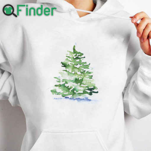 white hoodie Christmas Tree Evergreen Watercolor Throw Shirt