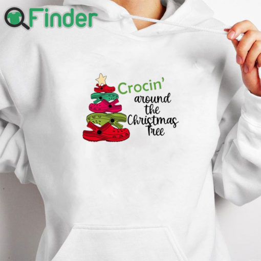 white hoodie Crocin' Around the Christmas Tree Watercolor Crocs hot Shirt