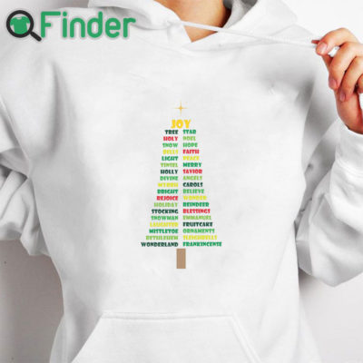 white hoodie White Christmas Words Christmas Tree Sweatshirt
