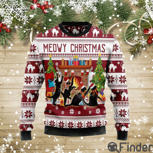 Black Cat Christmas Dancing Christmas AOP Ugly Sweater