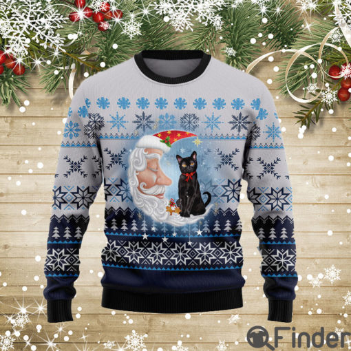 Black Cat Love Santa Moon Ugly Christmas Sweater