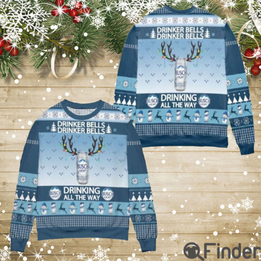 Busch Light Drinker Bells Drinking All The Way Ugly Christmas Sweater