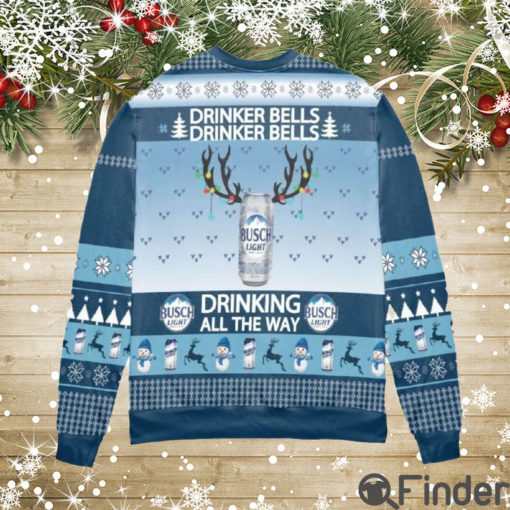 Busch Light Drinker Bells Drinking All The Way Ugly Christmas Sweater Hoodie