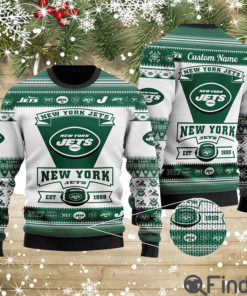 New York Jets Football Team Logo Custom Name Personalized Ugly Christmas Sweater