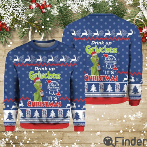 Pabst Blue Ribbon Drink Up Grinches Ugly Christmas Sweater