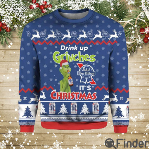 Pabst Blue Ribbon Drink Up Grinches Ugly Christmas Sweaters