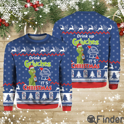 Pabst Blue Ribbon Drink Up Grnches Christmas Ugly Sweater