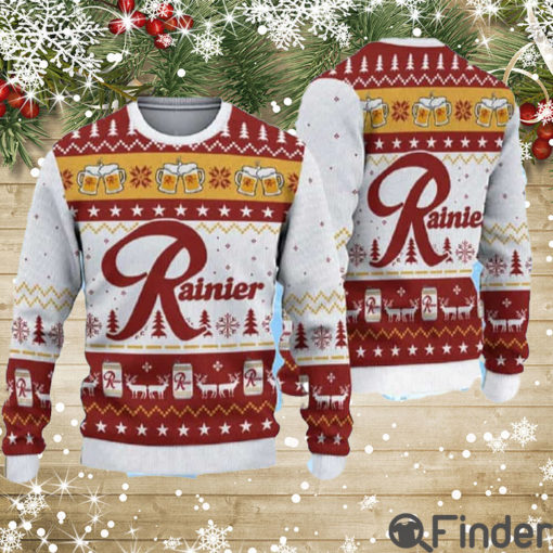 Rainier Beer Red And White Ugly Christmas Sweater