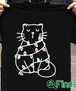 T shirt black Black Cat Pushing Christmas Tree Over Cat Christmas shirt