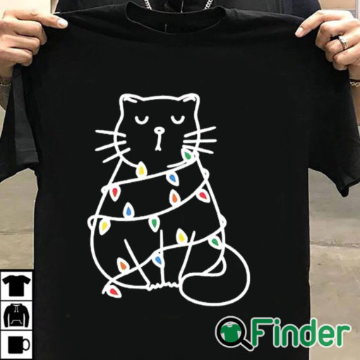 T shirt black Black Cat Pushing Christmas Tree Over Cat Christmas shirt