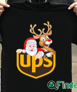 T shirt black Santa Claus and Reindeer UPS Christmas sweater