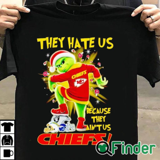 T shirt black Santa Grinch stomp they hate us because they ain't us Kansas City Chiefs shirt