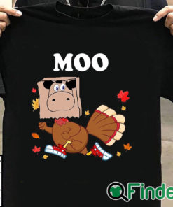 T shirt black Turkey Moo Thanksgiving Shirt