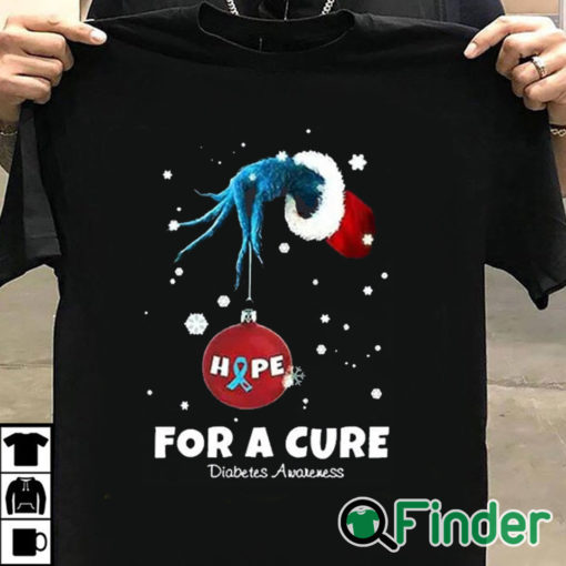 T shirt black Women's Christmas Hope For A Cure Diabetes Awareness Print Long Sleeve Sweatshirt