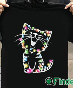 T shirt black Women's Christmas lights cat Print Sweatshirt
