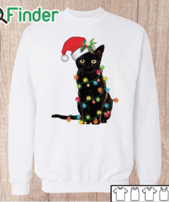 Unisex Sweatshirt Santa Black Cat Tangled Up In Christmas Tree Lights Holiday Sweatshirt