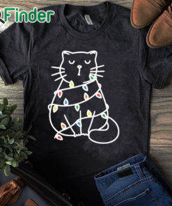 black T shirt Black Cat Pushing Christmas Tree Over Cat Christmas shirt