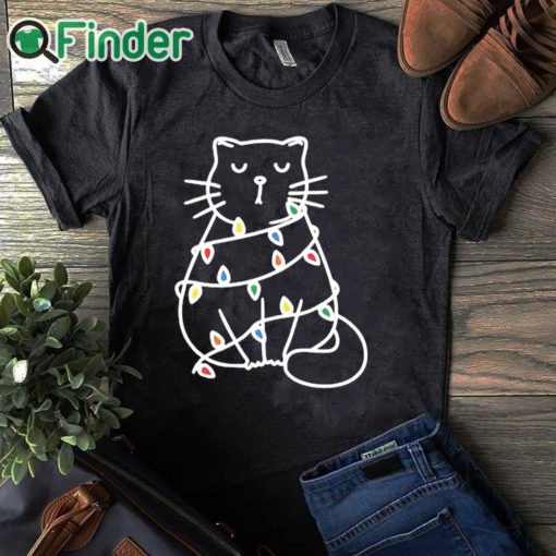 black T shirt Black Cat Pushing Christmas Tree Over Cat Christmas shirt