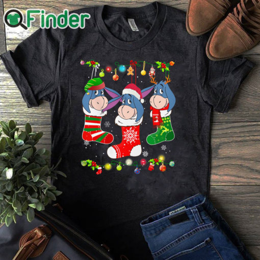 black T shirt Disney Eeyore Christmas Socks Ugly Christmas Shirt